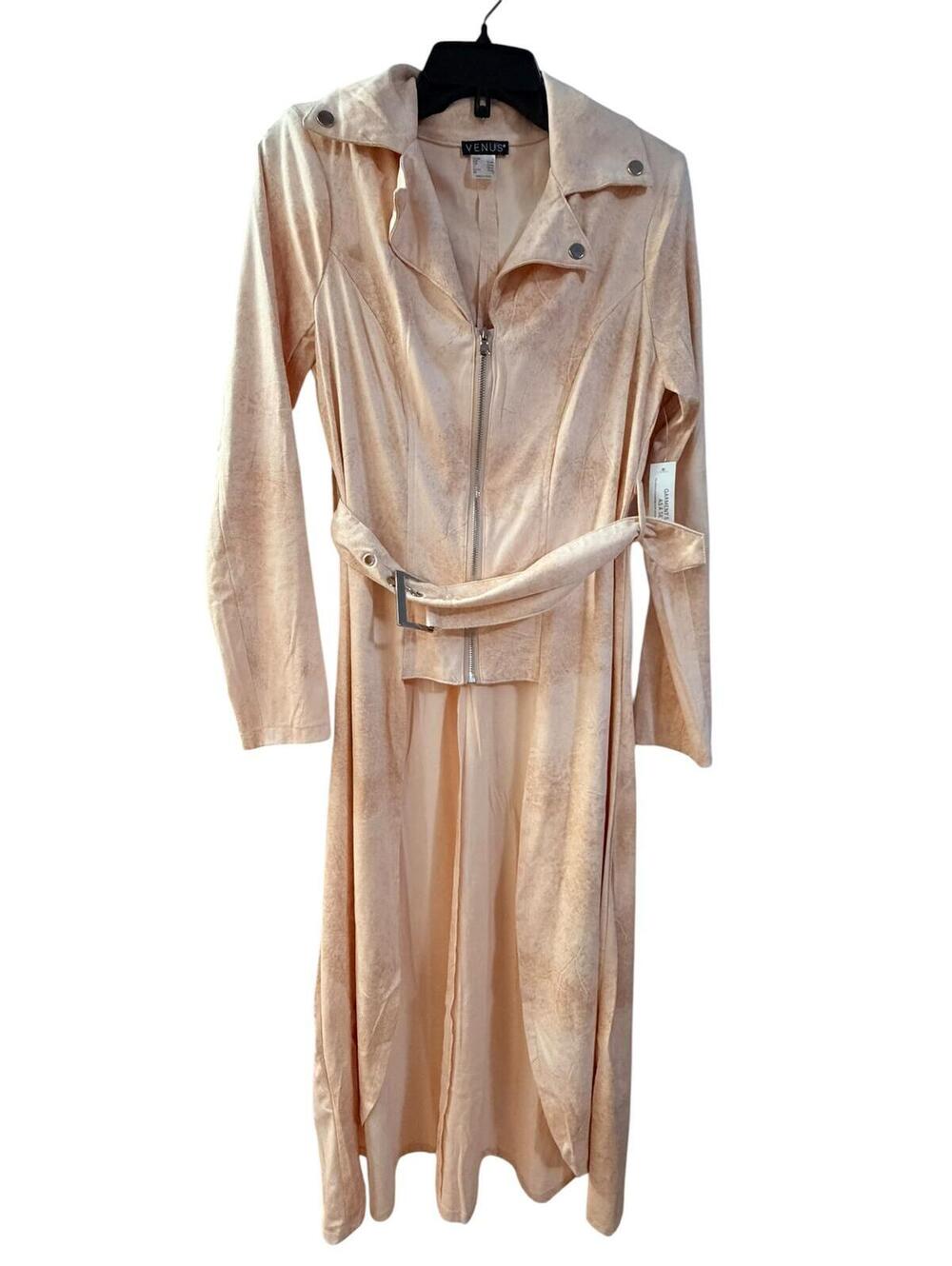 Venus Peach Long Belted Trench Coat - Picture 2 of 7